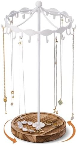 Lolalet Rotating Necklace Holder Stand with Metal Hooks, Spinning Display Carousels, Freestanding... | Amazon (US)