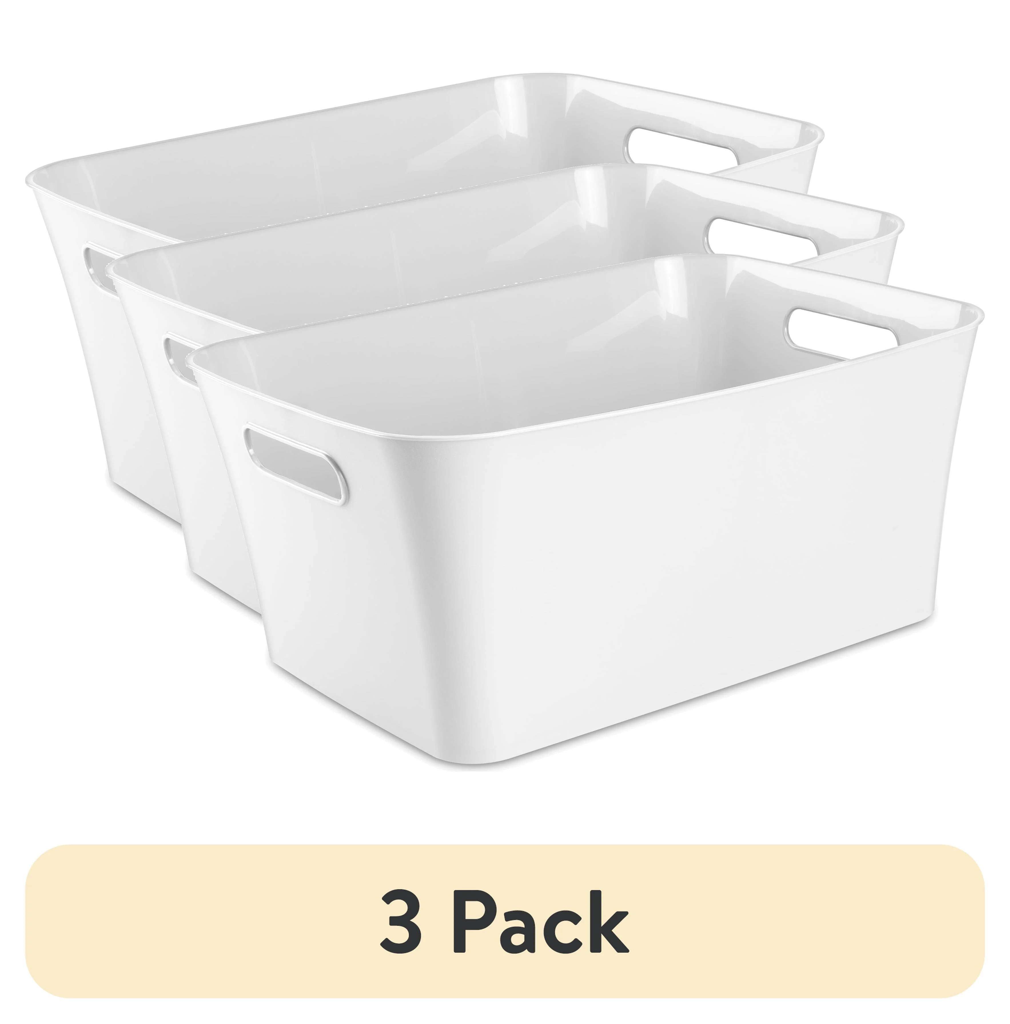 (3 pack) Mainstays Large White Plastic Storage Bin, 15.5 in x 11.4 in x 7 in | Walmart (US)
