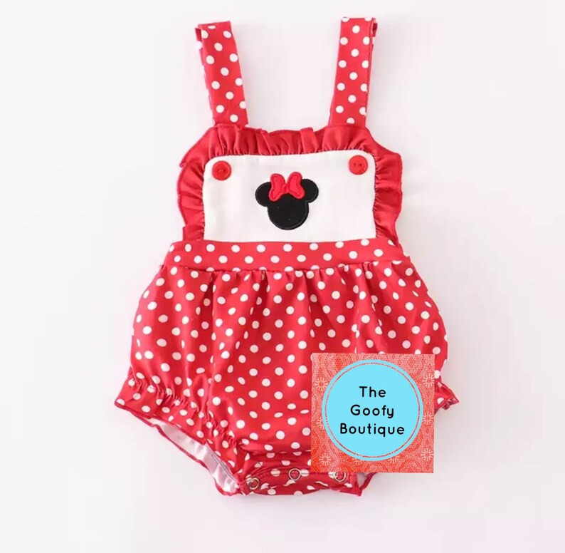 Minnie Mouse bubble romper embroidered Red white polka dot READY TO SHIP | Etsy (US)
