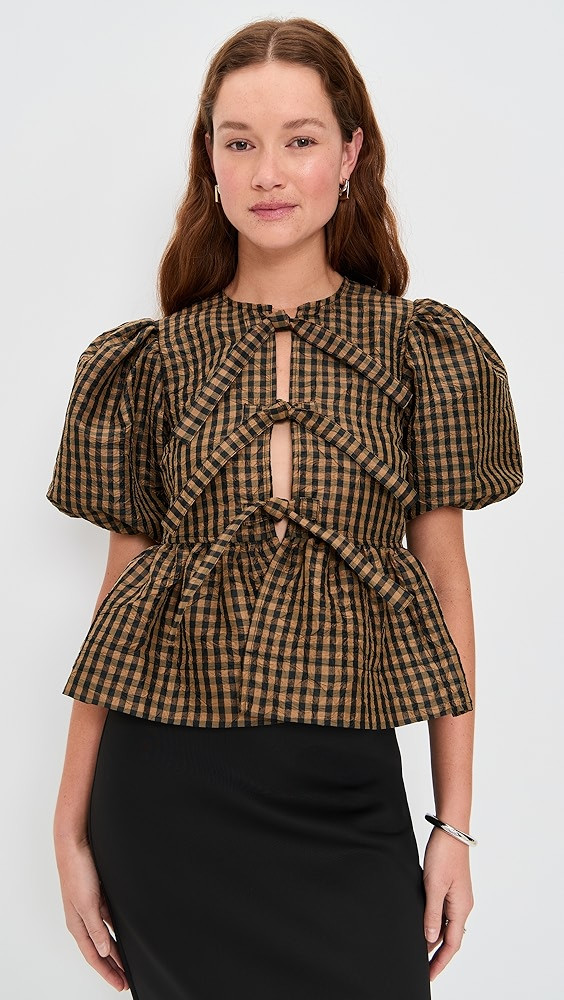 Crinkled Taffeta Check Peplum Blouse | Shopbop
