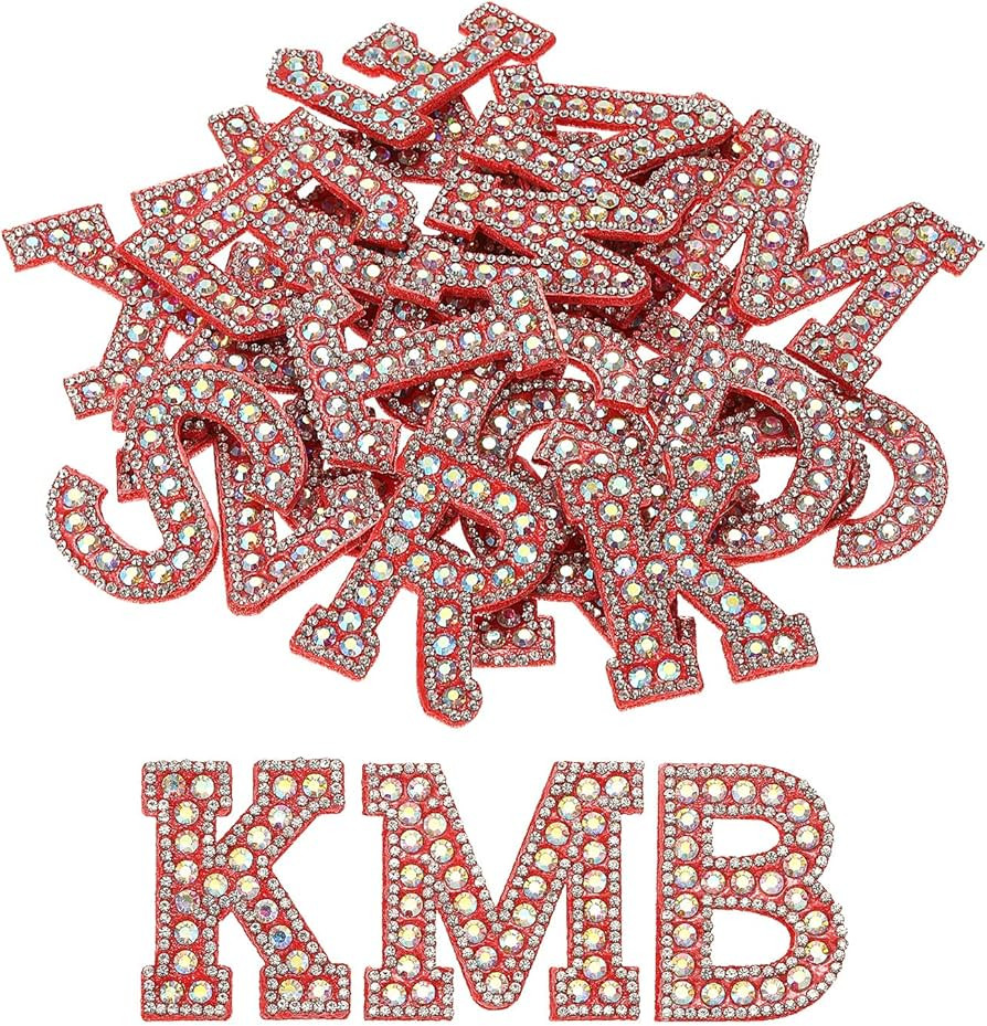 MECCANIXITY Iron on Patch Decorative A-Z Rose Red Glitter Alphabet Applique Rhinestone English Le... | Amazon (US)