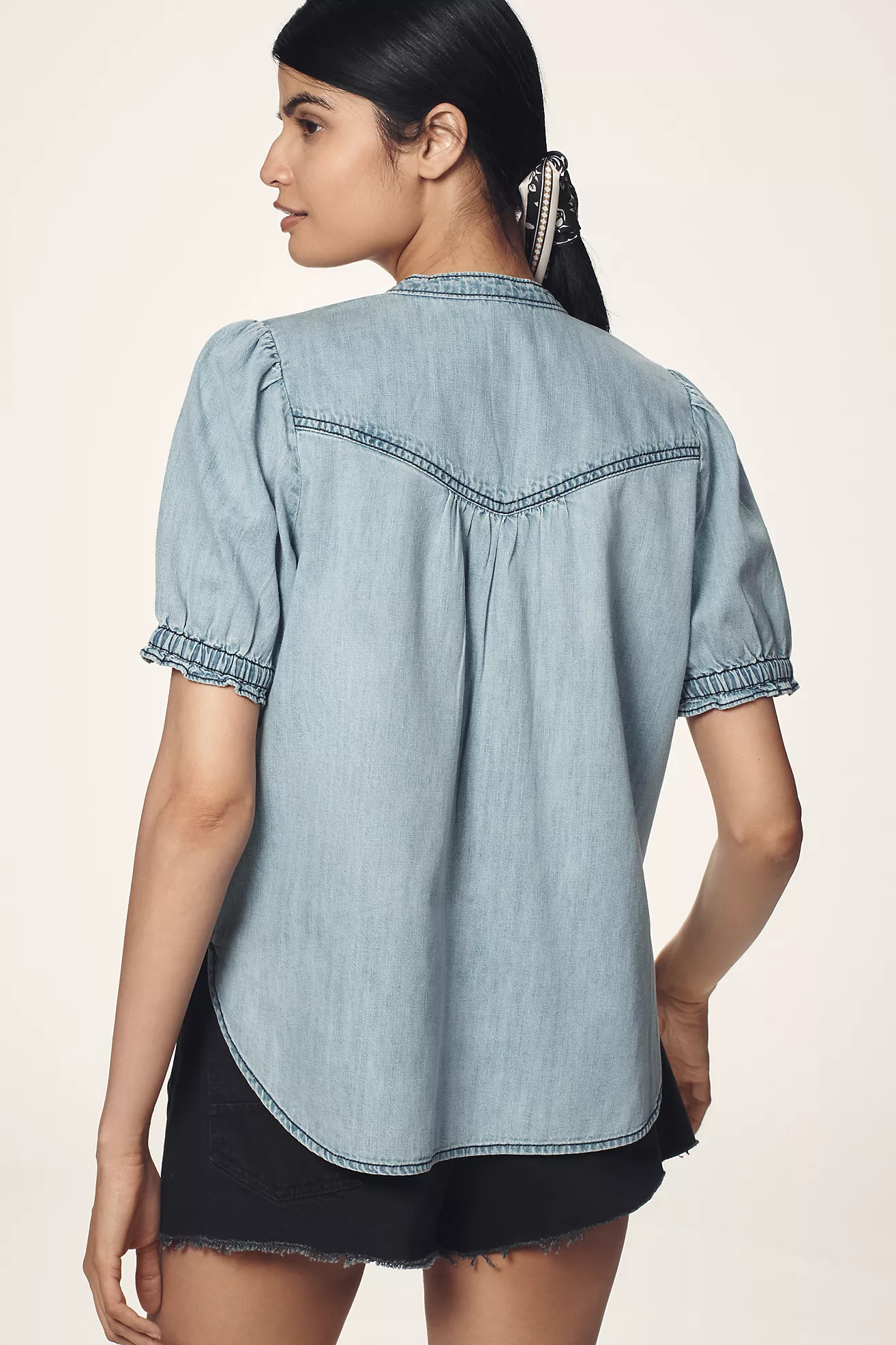 Aly Puff-Sleeve Blouse by Pilcro: Chambray Edition | Anthropologie (US)