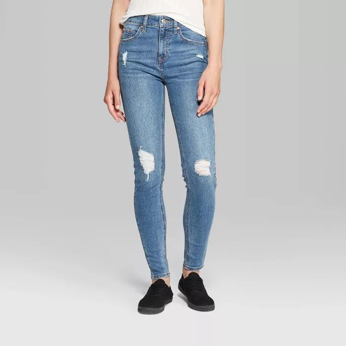 Women's Super-High Rise Distressed Skinny Jeans - Wild Fable&#153; Medium Wash | Target