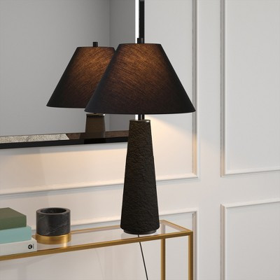 Hudson and Canal 28" Tall Monochrome Table Lamp with Fabric Shade Matte Black: Ceramic Cone, 1-Way Switch | Target