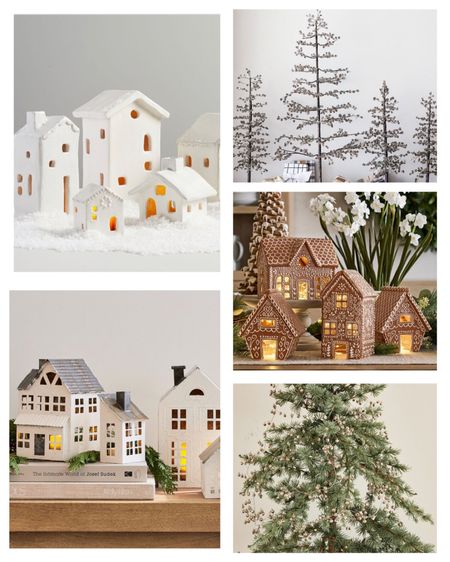 These White Heavy Ceramic Christmas Houses are the ones I have and they are amazing. Here are 2 other style metal and gingerbread which are equally beautiful, depending on your style. Also I love these Mirrored Trees and bell garlands for some sparkle and shine. 
.
#christmasdecorating #christmashouses

#LTKSeasonal #LTKHoliday #LTKhome