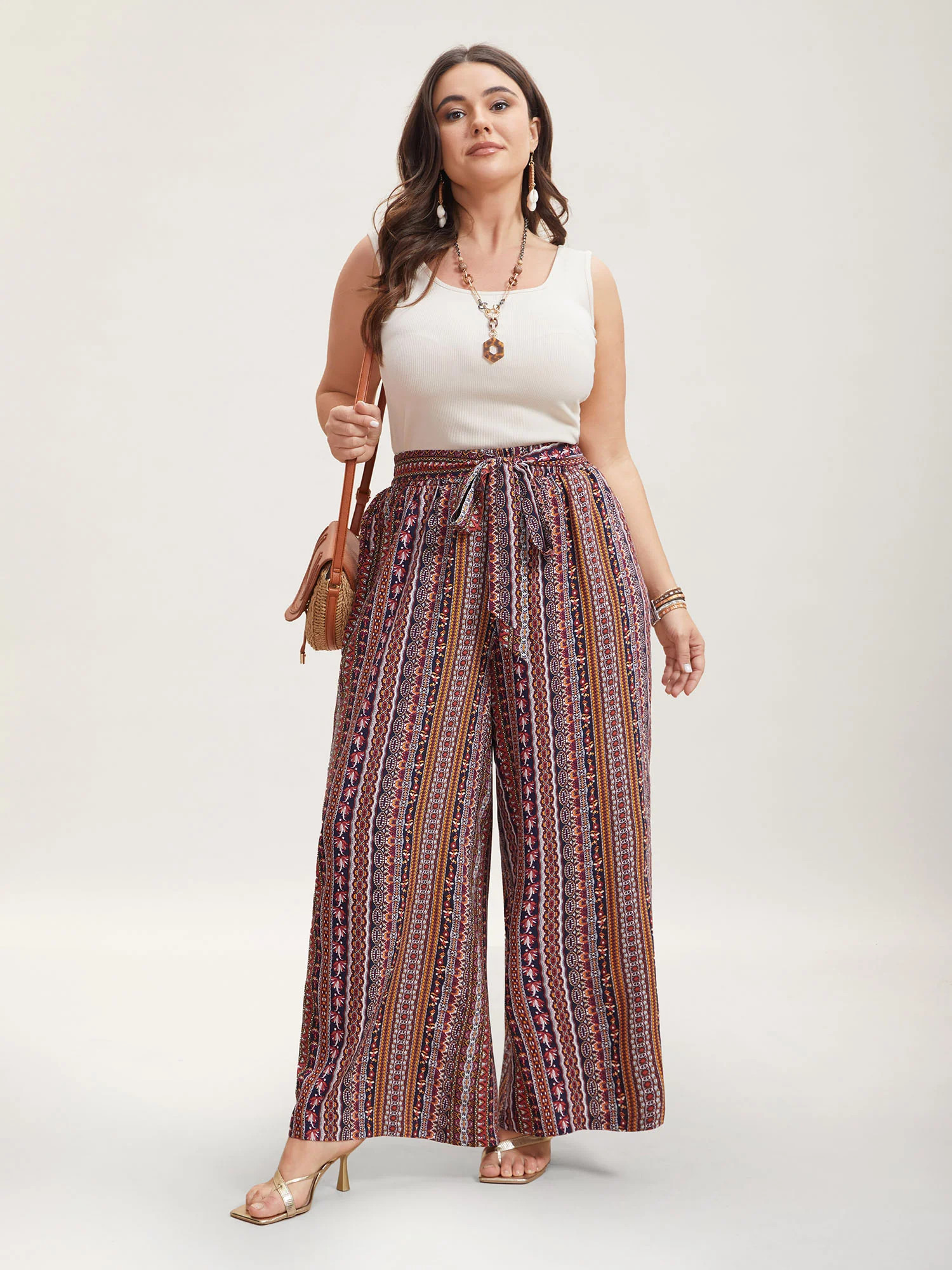 Boho Print Belted Flared Pants | Bloomchic
