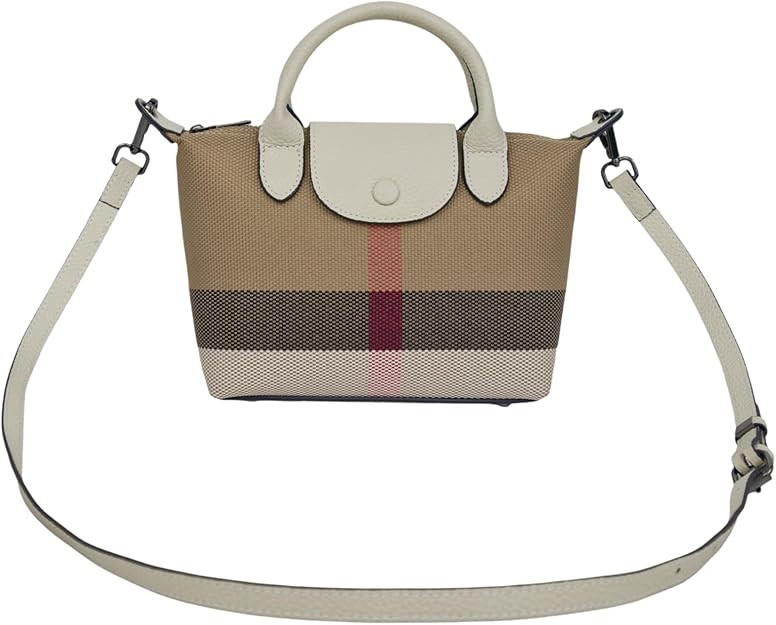 Mini Vintage Plaid purse handbags for women Small adjustable structured satchel purses Stiff canv... | Amazon (US)