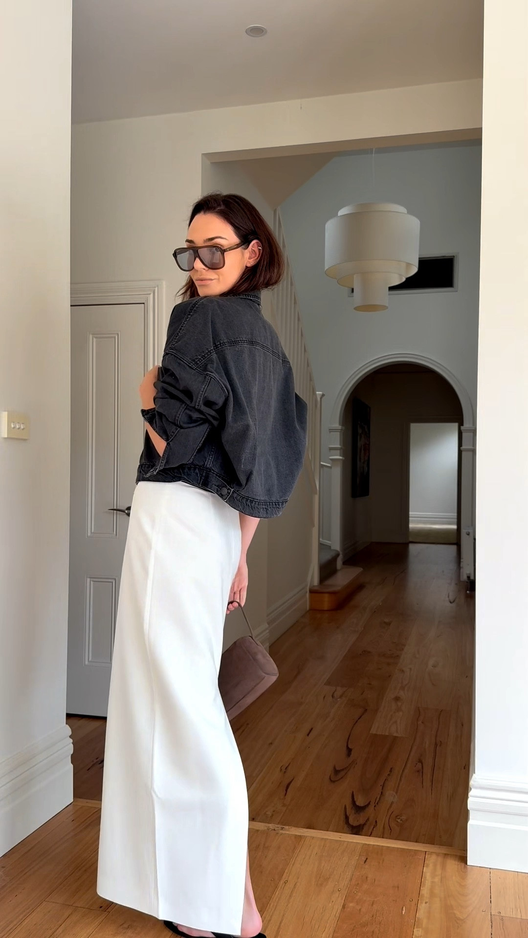 Casual & chic. 

White maxi pencil skirt 
Black cropped denim jacket 
Oversized sunglasses 
Black thong sandals 
Tan suede mini bag 

#LTKgrwm #LTKSeasonal #LTKootd