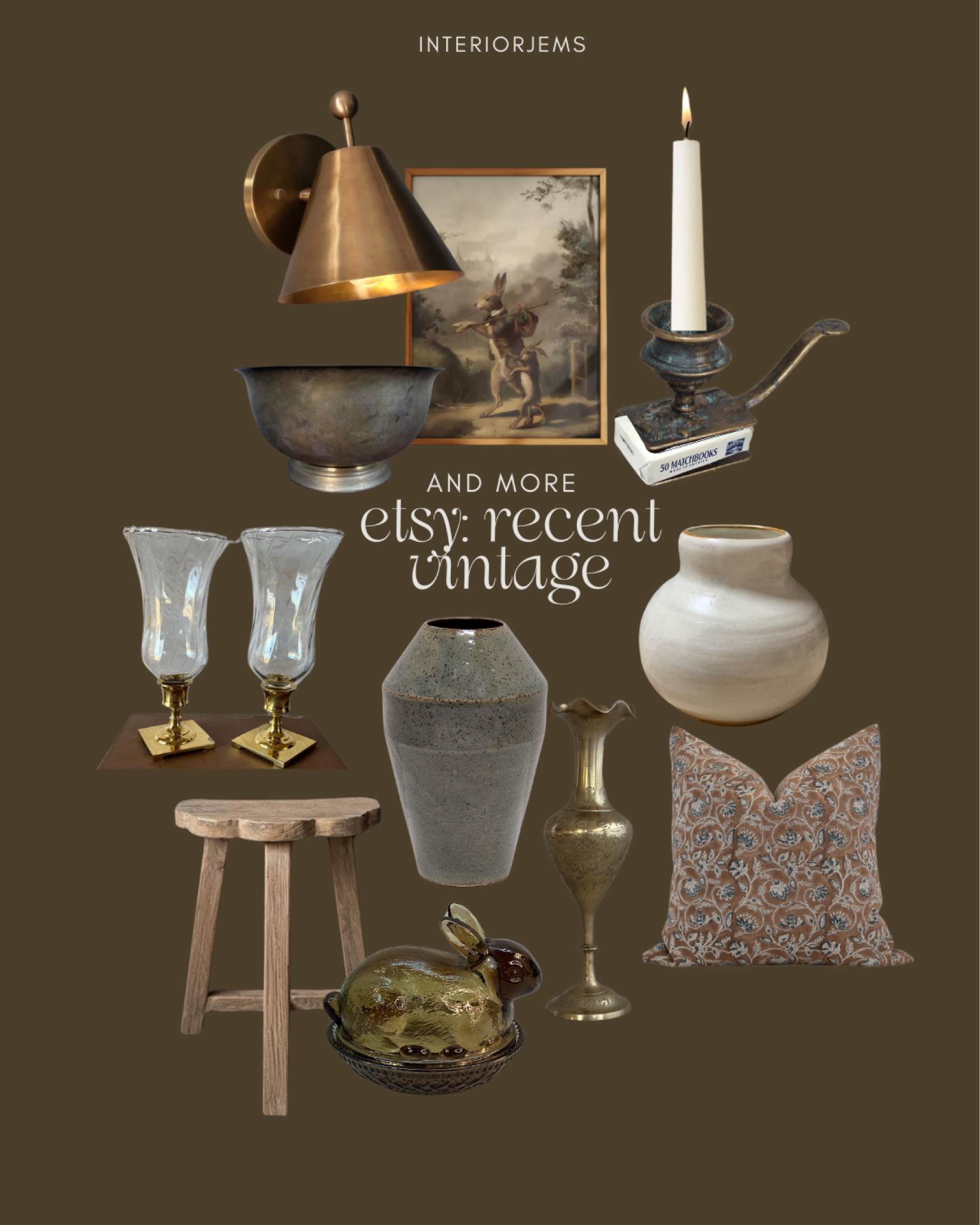 Etsy, recent finds  and vintage decor, , handmade vase, set of hurricanes, love this natural wood stool, small vase, medium vase, block, print, throw pillow, linen, throw pillow, the cutest taper candle holder with a match holder built in, Easter, decor, vintage Easter decor

#LTKHome #LTKSaleAlert #LTKStyleTip