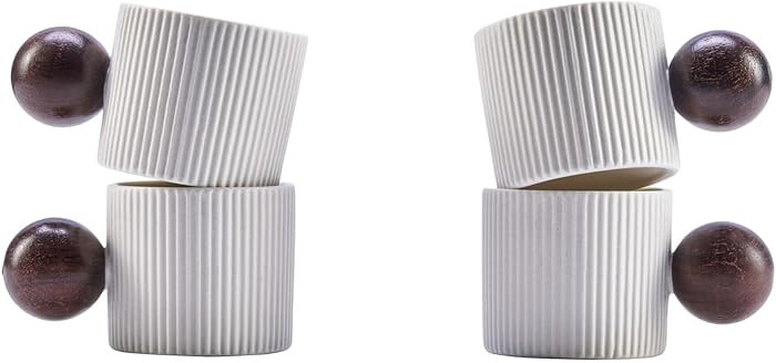 Ceramic Mini Espresso Cups Demitasse Cups with Round Wooden Handle Vertical Stripes Tea Cups (whi... | Amazon (US)