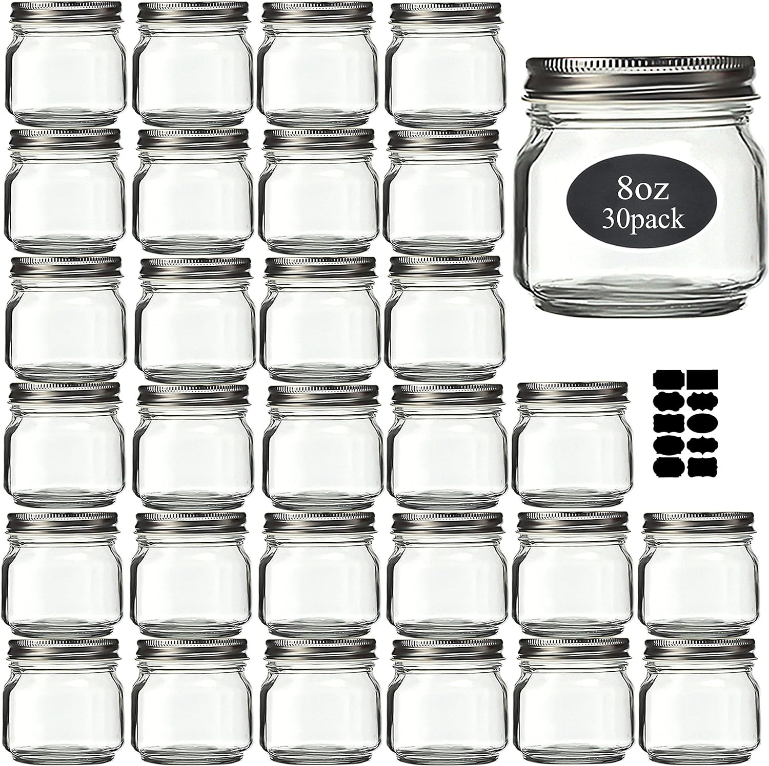 Mason Jars 8 oz 30 Pack- Small Mason Jars With Silver Lids -1/4 Quart Canning Jars| Storage Pickl... | Amazon (US)