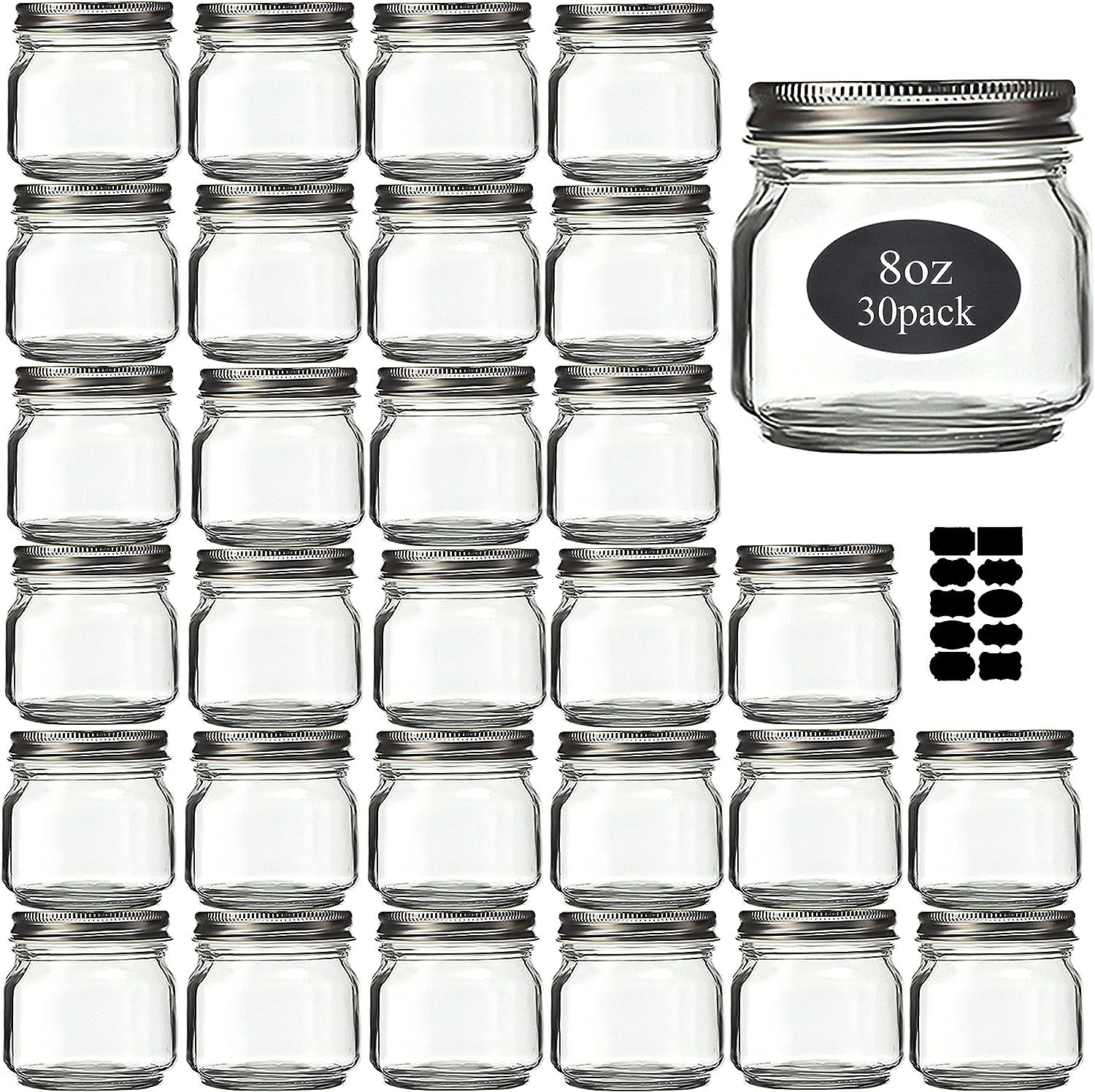 Mason Jars 8 oz 30 Pack- Small Mason Jars With Silver Lids -1/4 Quart Canning Jars| Storage Pickl... | Amazon (US)