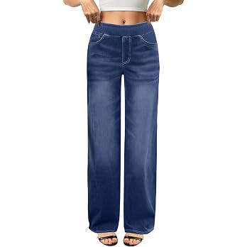 COPYLEAF Wide Leg Jeans Woman High Waisted Stretchy Baggy Sweatpant Jeans | Pull On, Faux Fly, St... | Amazon (US)