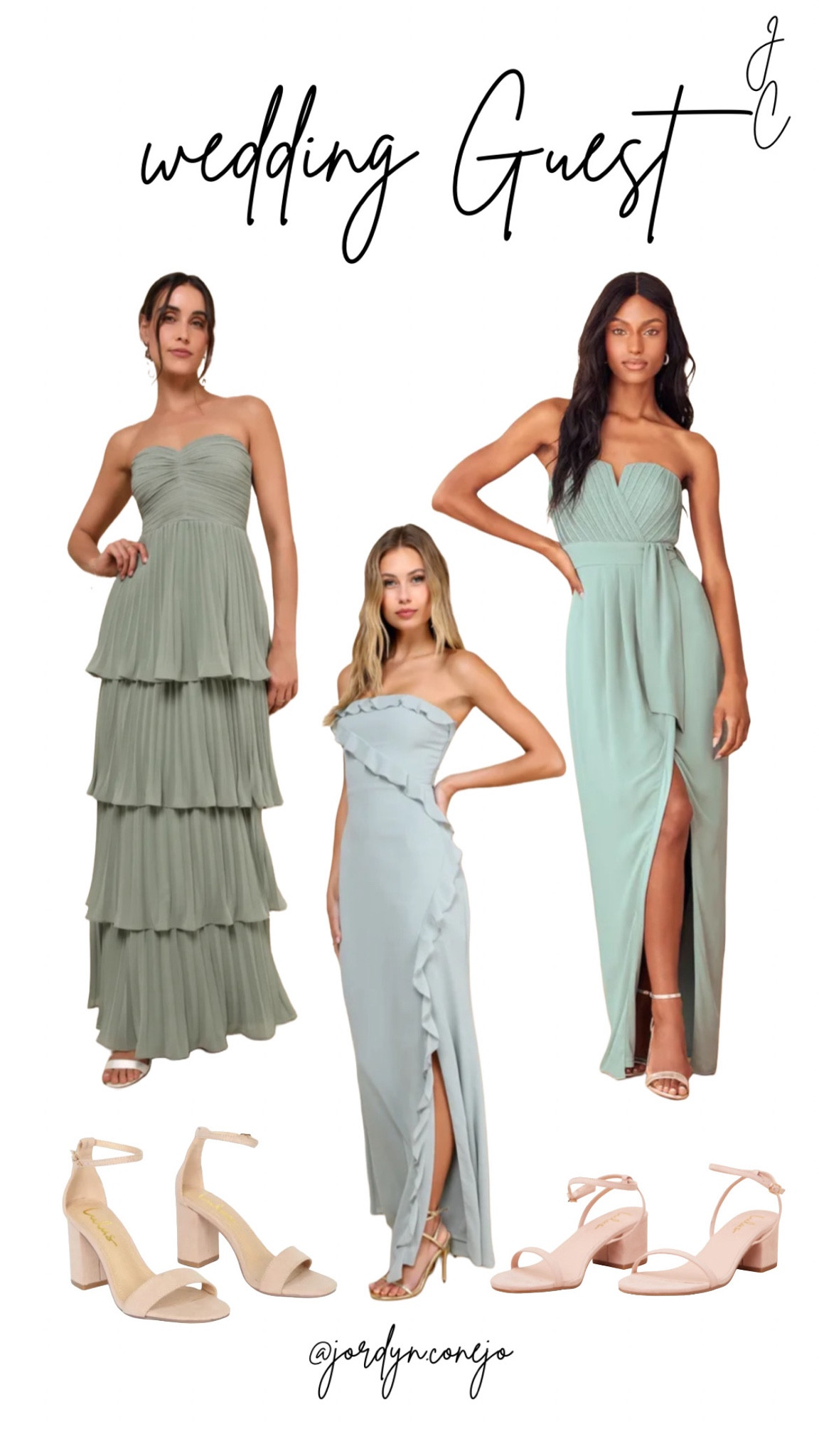 Wedding Guest Dress- long wedding guest dress- fall wedding- sage green dress- strapless- ruffle dress- wedding style- slit dress- women’s style- nude heels- wedding heels 

#LTKStyleTip #LTKMidsize #LTKWedding
