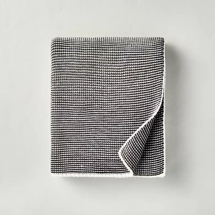 Chunky Knit Striped Throw Blanket Charcoal/White - Hearth & Hand™ with Magnolia | Target