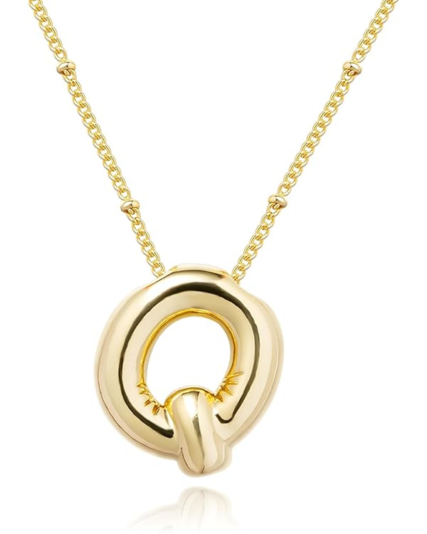 Gold Bubble Letter Necklace for Women, 14k Gold Plated Balloon Initial Letter Pendant Necklace Da... | Amazon (US)