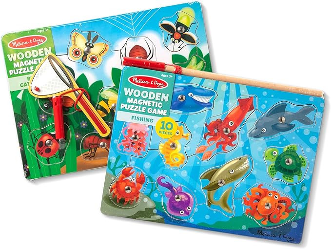 Melissa & Doug Magnetic Wooden Puzzle Game Set: Fishing and Bug Catching - Magnetic Games, Chunky... | Amazon (US)