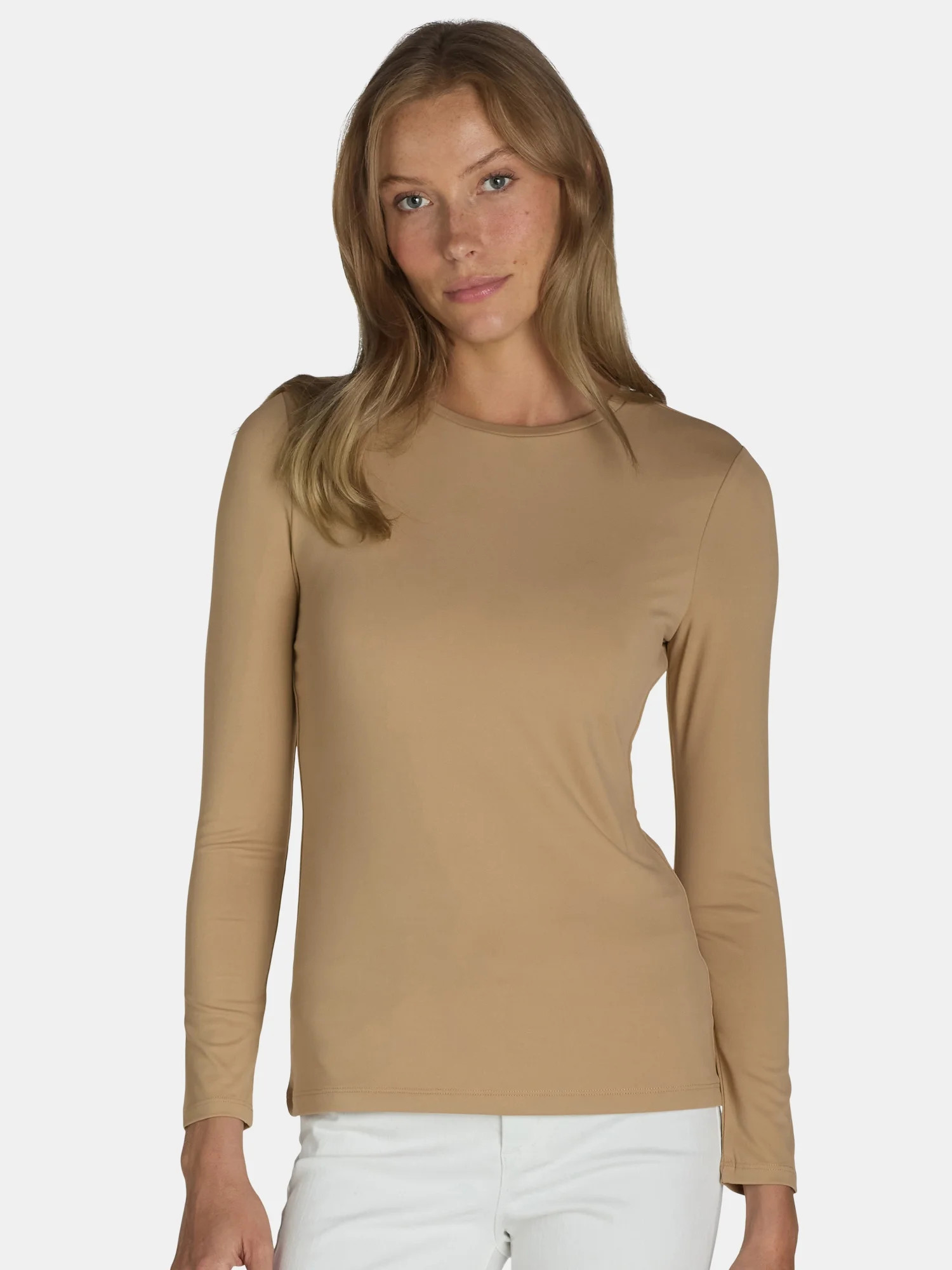 Time and Tru Women's Smoothing Tee with Long Sleeves, Sizes S-XXXL | Walmart (US)