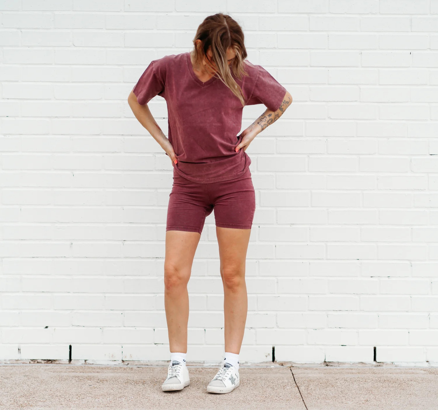 WOMANS BIKER SHORT SET- Oxblood Snow Wash | millie + roo