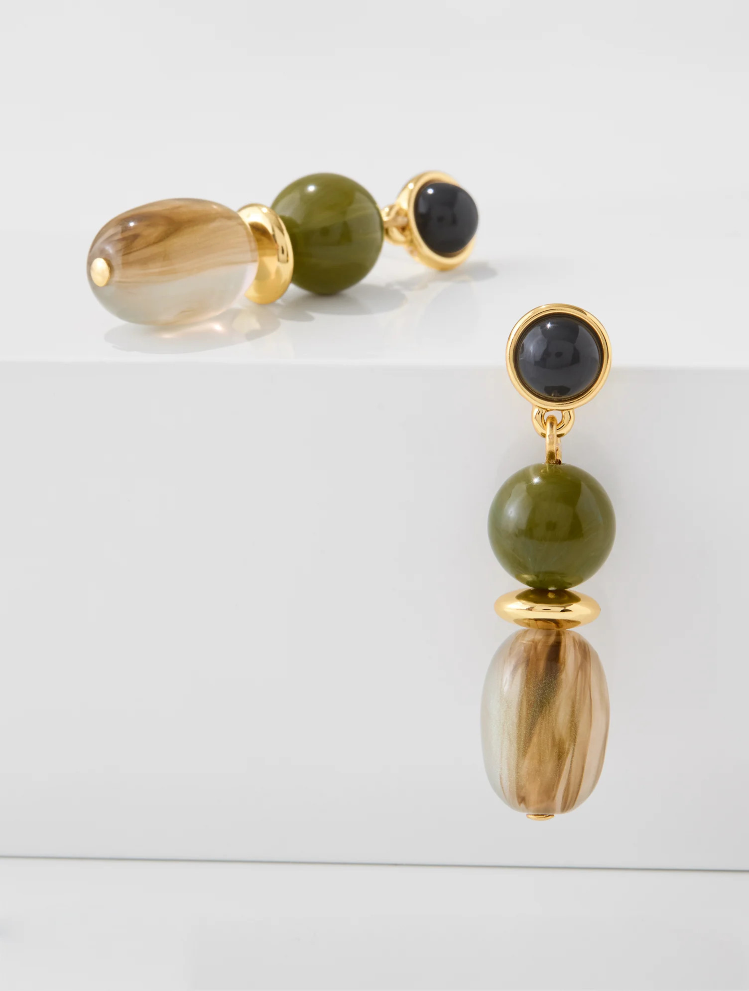 Oval Bead Drop Earrings - Deep Forest/Gold - 001 Talbots | Talbots