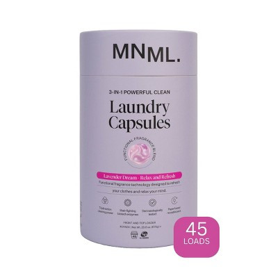 MNML Lavender Dream Capsules Laundry Detergent 45 Pods - 23.8 fl oz: Dermatologist Tested, Sensitive Formula, Paraben-Free | Target