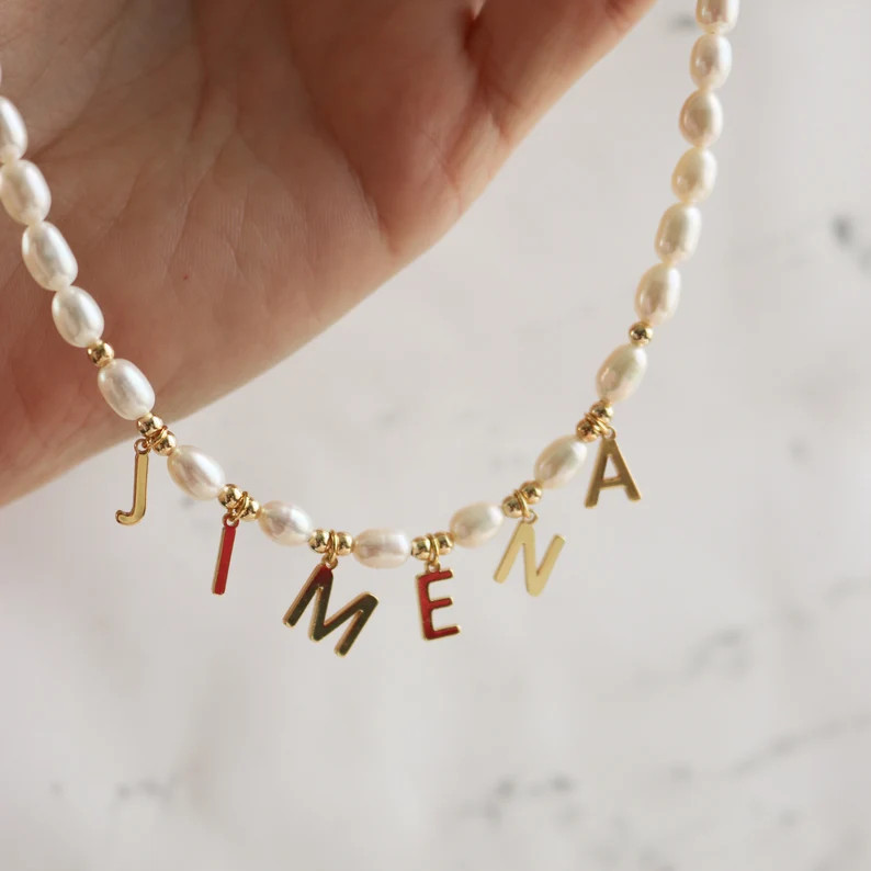 Beaded Initial Necklace, Mama Necklace, Collar Choker for Women, Mama Bear Necklace, Necklace, Pe... | Etsy (US)