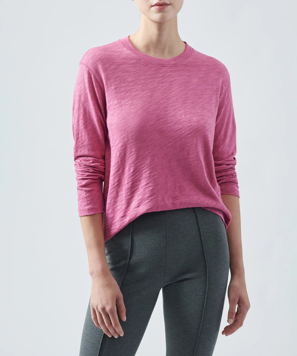Slub Jersey Long Sleeve Destroyed Wash Crop Tee - Pink Gardenia | ATM Collection