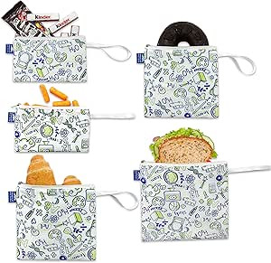 Reusable Sandwich Bag Snack Bags - Value Pack of 5 Dual Layer Lunch Baggies - Dishwasher Safe - E... | Amazon (US)