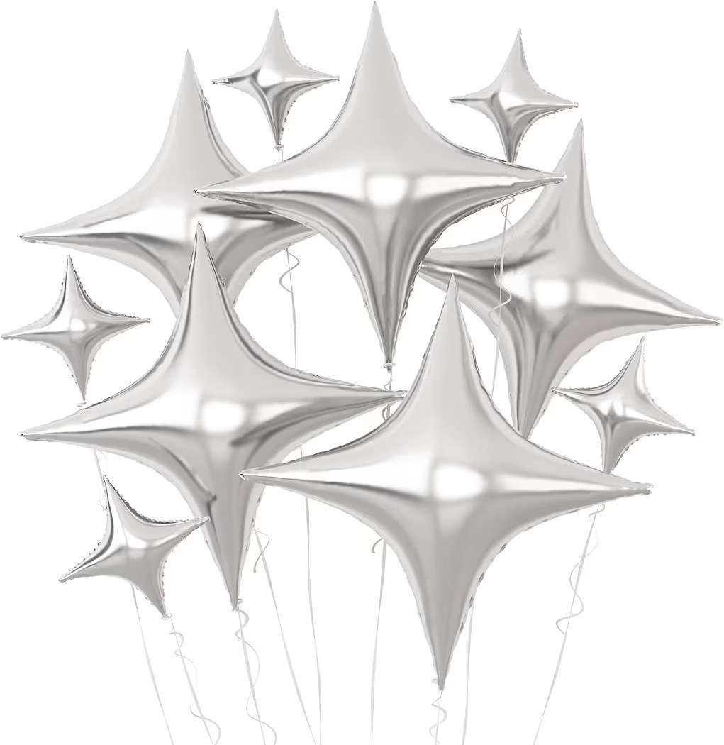 Silver Star Balloons,10Pcs Quadrangle Star Balloons,Four Angle Shaped Helium Polyester Film Ballo... | Amazon (US)