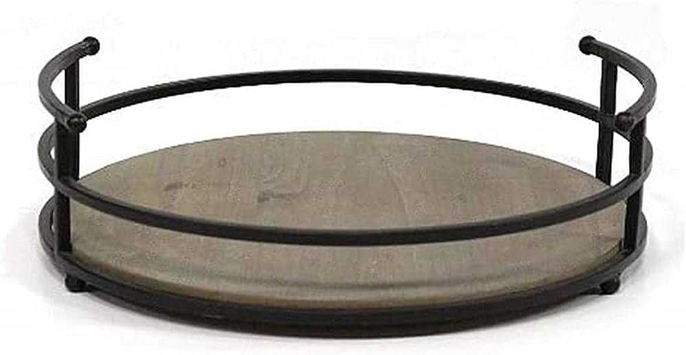 Stratton Home Decor Metal and Wood Tray - Farmhouse Round Tabletop Tray for Table Decoration - Ru... | Amazon (US)