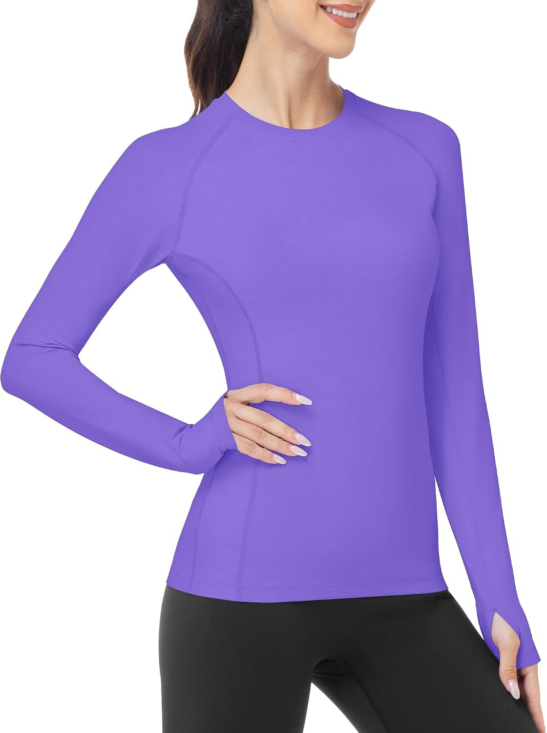 Moozava Women's Compression Shirt Thumb Hole, UPF 50+ Workout Tops Long Sleeve, Underscrub Women Breathable, Yoga Gym Running | Amazon (US)