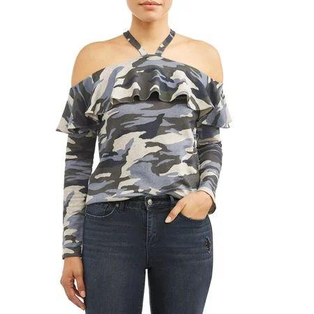 Sofia Jeans Halter Neck Ruffle Knit Top Women's (Camo) | Walmart (US)