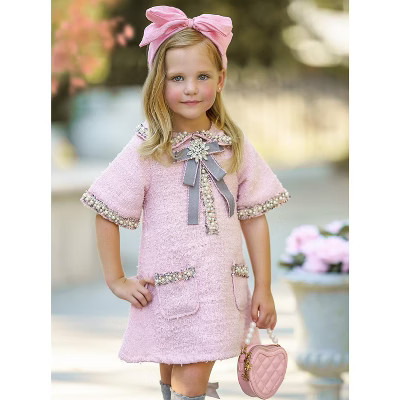Prettiest Doll Pink Tweed Dress Mia Belle Girls, Pink, 6-6X | Target