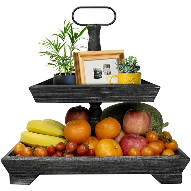 Fpogbef Farmhouse Tier Tray Decor, Rustic Wood 2 Tiered Tray Stand, Dessert, Cupcake, Fruit & Par... | Walmart (US)