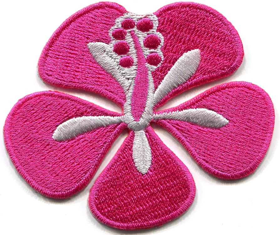 Hawaiian Rose Pink Hibiscus Flower Hawaii Embroidered Applique Iron-on Patch S-1529 | Amazon (US)