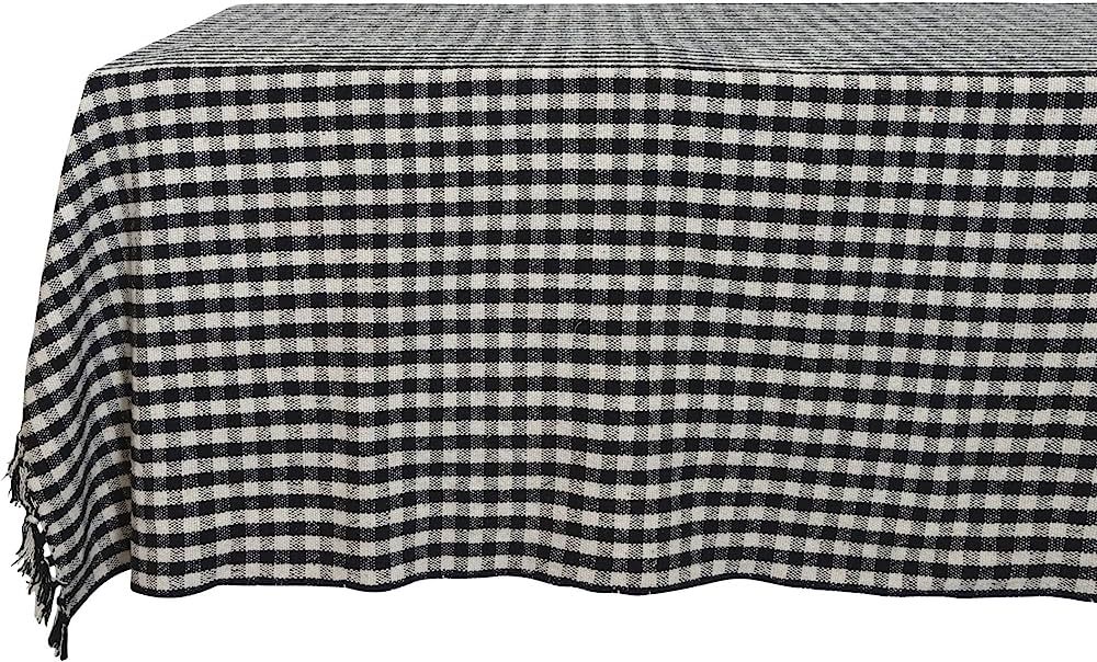 Creative Co-Op Gingham Woven Recycled Cotton Blend Tablecloths, 126"L x 70"W x 0"H, Black | Amazon (US)