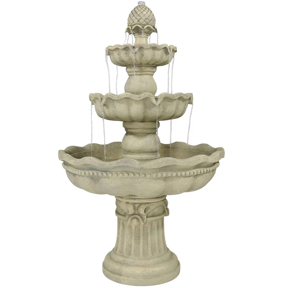 Duque Pineapple Traditional White Fiberglass 3-Tiered Outdoor Water Fountain | Birch Lane