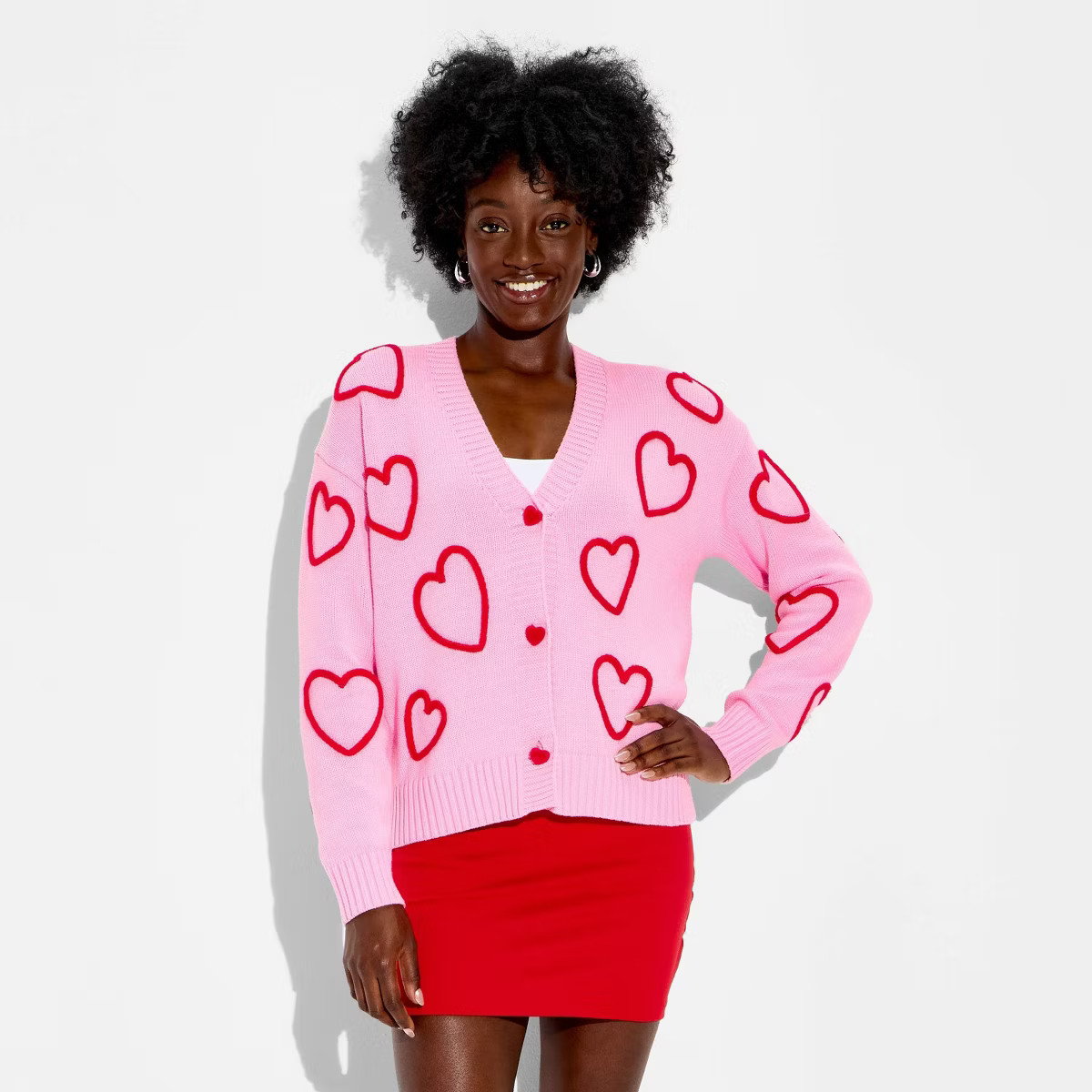 Women's Hearts Graphic Cardigan Sweater - Light Pink | Target