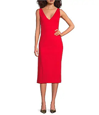 Spanx Sleeveless V-Neckline Ponte Midi Dress - S | Dillard's