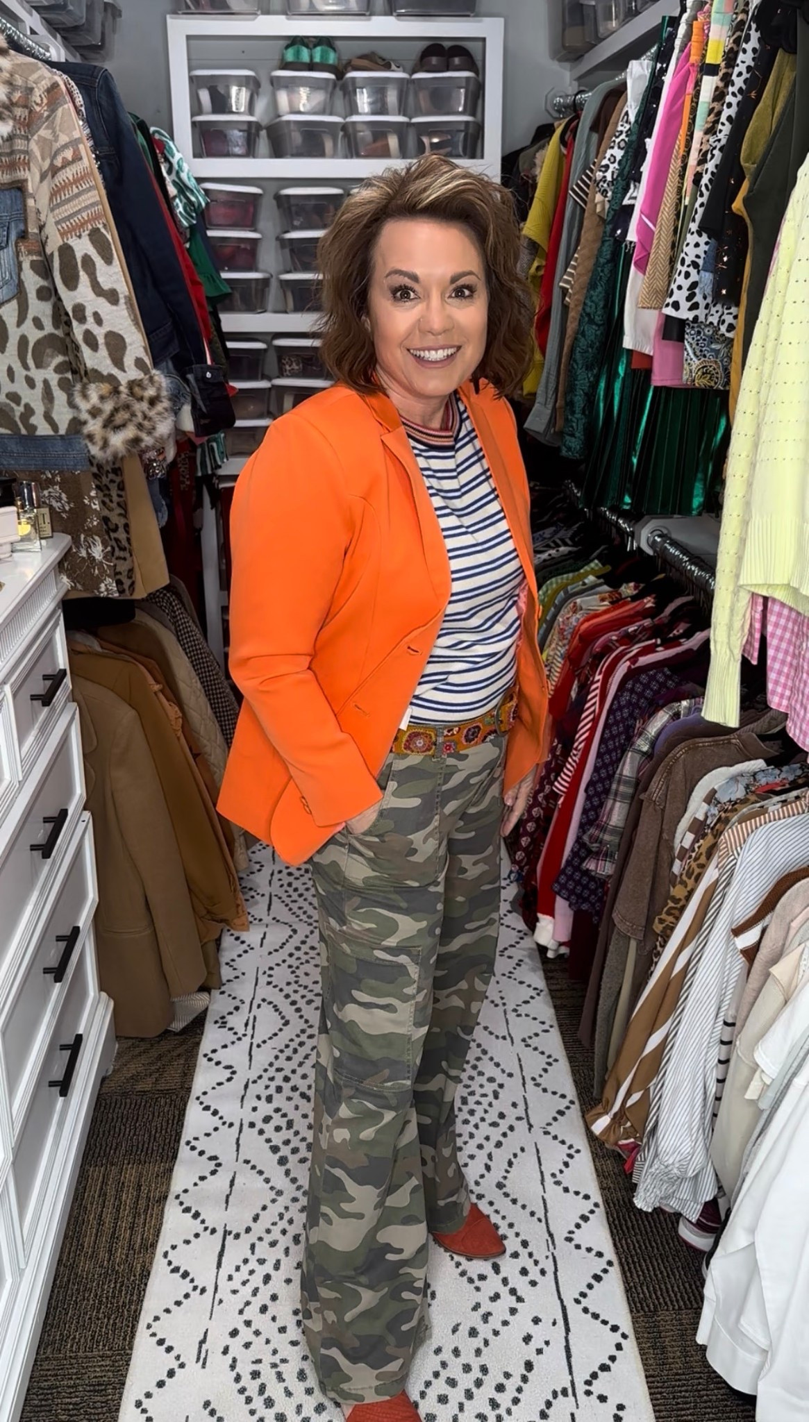 POV: You want to look polished but still feel comfortable all day. ✨

A bright blazer is one of my favorite ways to instantly elevate a simple outfit. I paired this bold orange blazer with classic denim and a striped button-down for an easy everyday look that still feels put together.

And can we talk about these loafers? The subtle pattern adds a little personality without overpowering the outfit.

Style tip: If you have a bold blazer in your closet, try pairing it with simple basics like denim and a striped shirt. It keeps the outfit balanced while letting the color shine.

Would you wear a bold blazer like this? 🧡

orange blazer outfit, blazer with jeans outfit, women over 40 fashion, women over 50 style, casual chic outfit ideas, everyday polished outfit, classic style outfit, striped button down outfit, straight leg denim outfit, loafers outfit, effortless everyday style, elevated casual outfit, polished casual look

#LTKootd #LTKMidsize #LTKOver40