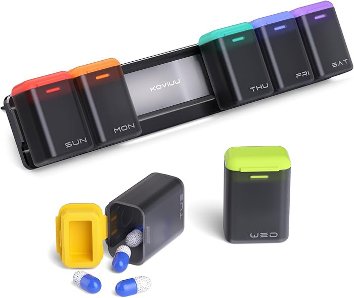 KOVIUU Weekly Pill Organizer Magnetic, Removable Pill Box 7 Day 1 Time a Day, Large Travel Pill Case, Week Once Daily Medication Dispenser, Medicine Container Holder for Supplement, Vitamin, Black | Amazon (US)