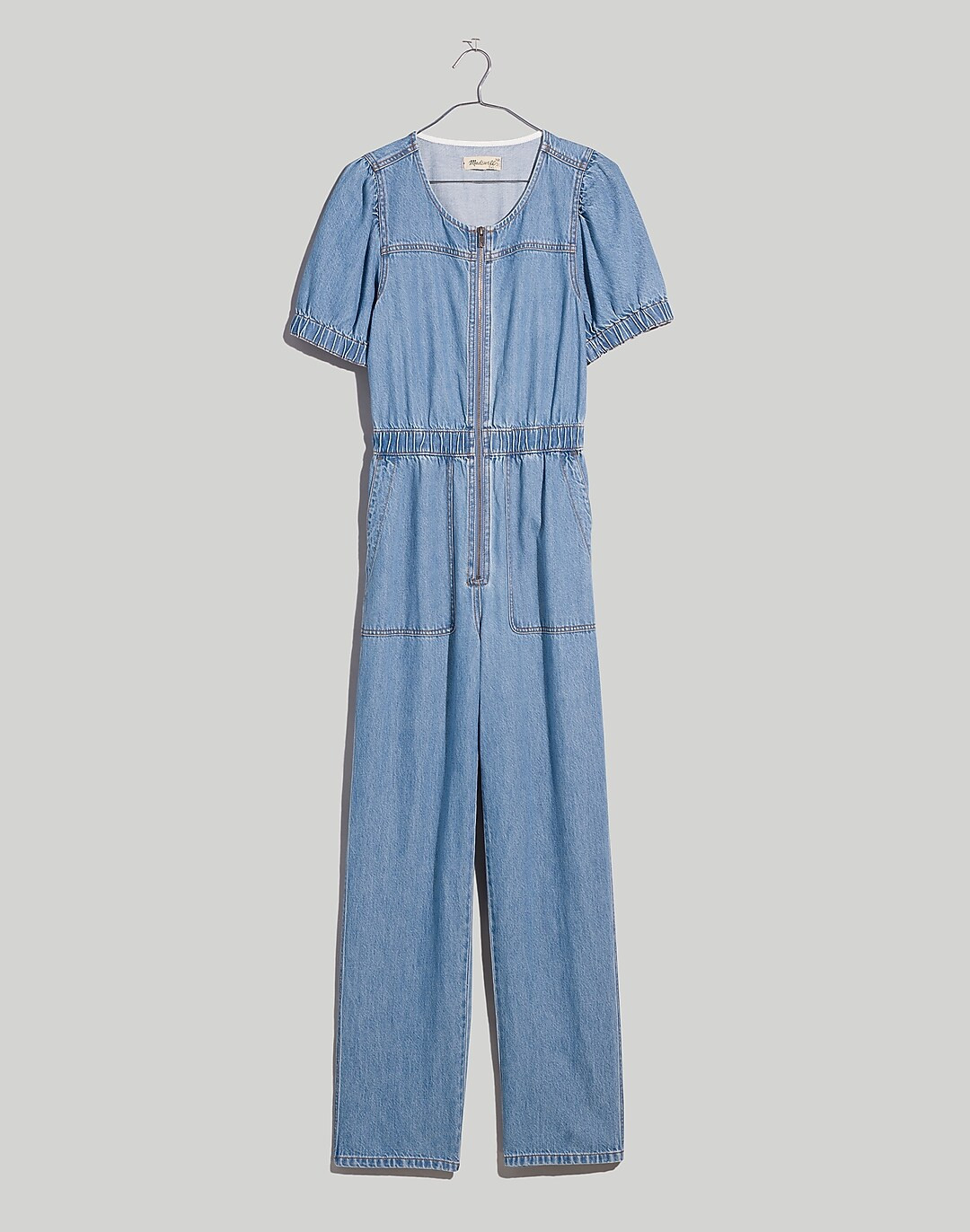 Denim Puff-Sleeve Zip-Up Coverall in Milburn Wash | Madewell