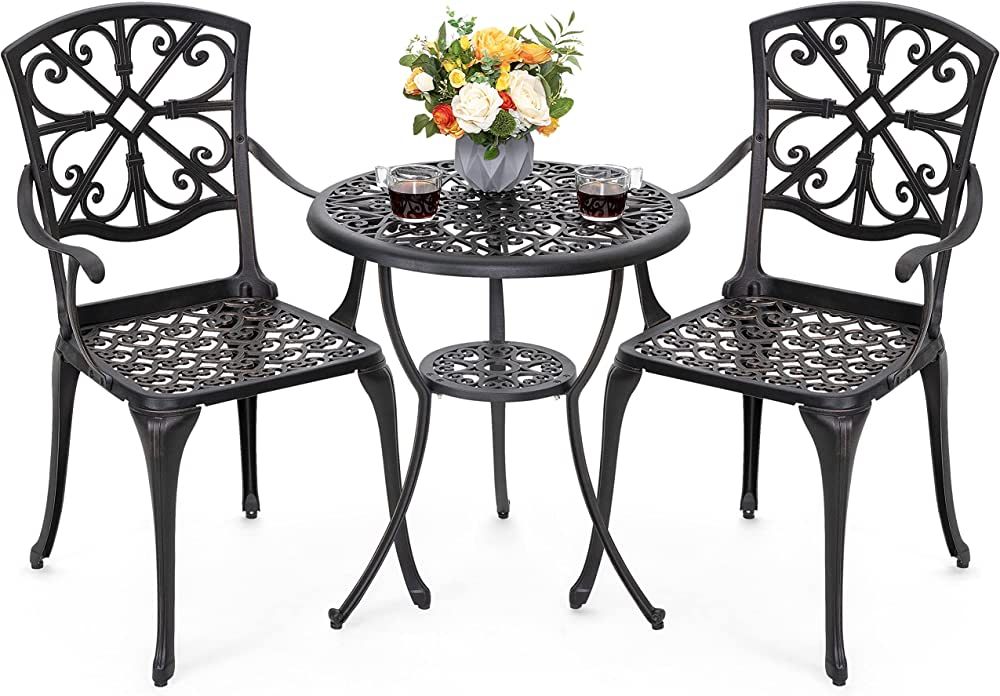 Nuu Garden 3 Piece Bistro Table Set Cast Aluminum Outdoor Furniture Weather Resistant Patio Table... | Amazon (US)