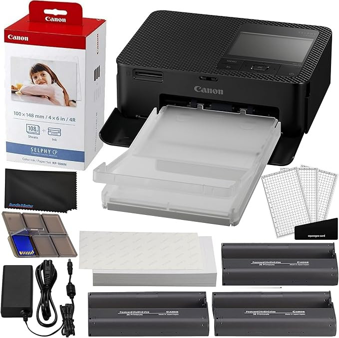 Canon Selphy CP1500 Wireless Compact Photo Printer (Black) Bundle with KP-108IN Color Ink Paper S... | Amazon (US)