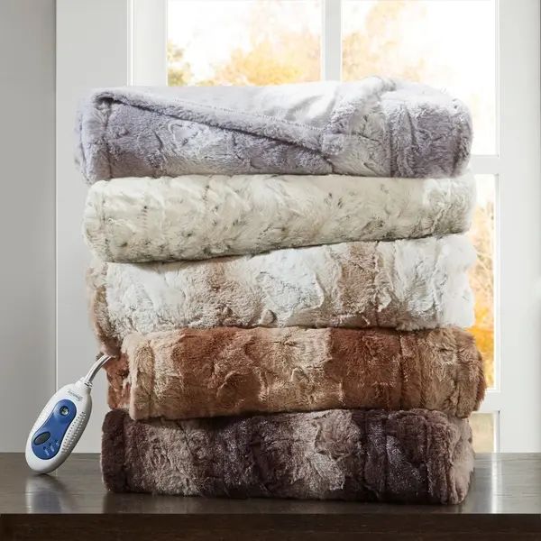 Beautyrest Marselle Oversized Faux Fur Heated Throw - Snow Leopard | Bed Bath & Beyond
