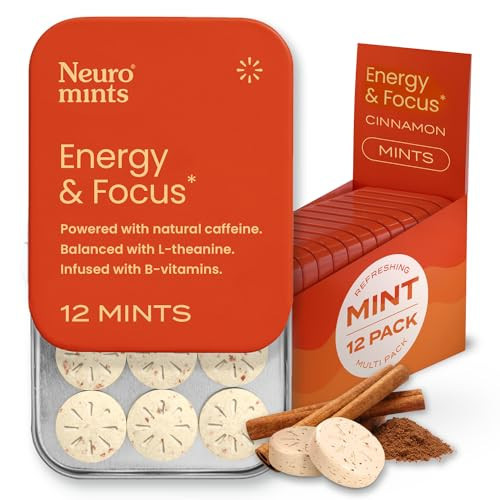 NeuroGum Energy Caffeine Mints (144 Pieces) - Sugar Free with L-theanine + Natural Caffeine + Vitamin B12 & B6 - Nootropic Energy & Focus Supplement for Women & Men - Keto & Vegan, Cinnamon Flavor | Amazon (US)