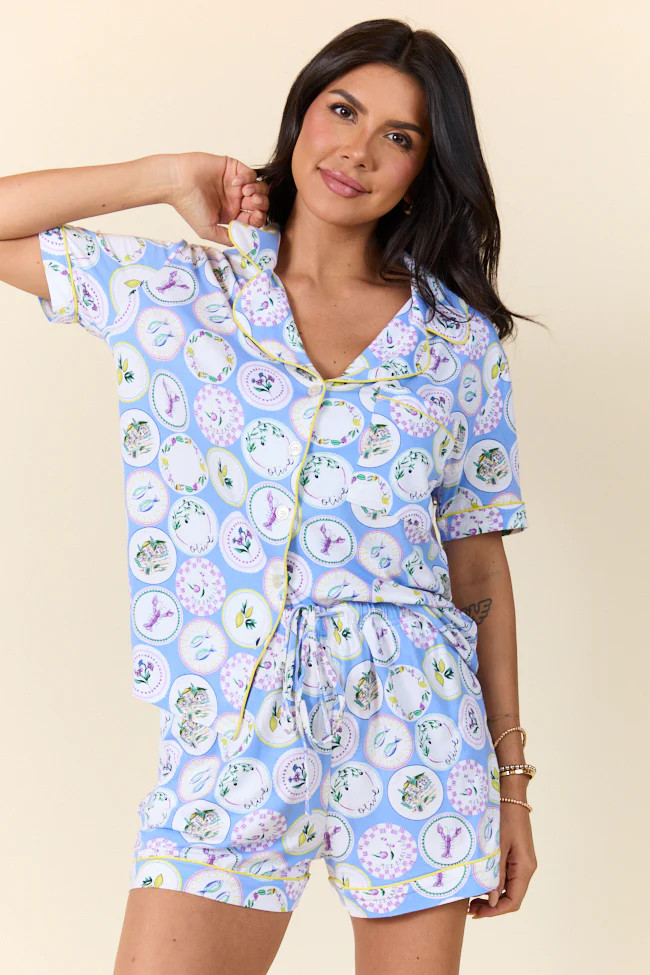 Under The Stars Decorative Plate Print Bamboo Pajama Top FINAL SALE | Pink Lily