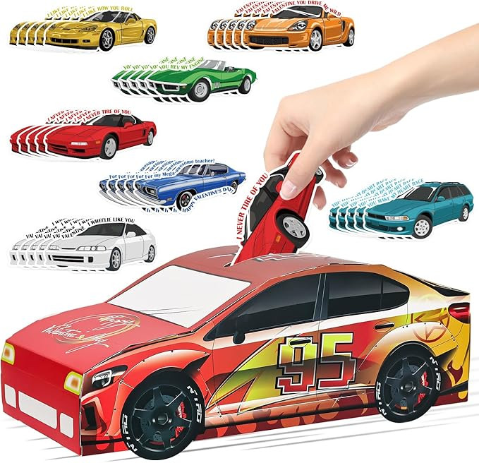 HEIPINIUYE Valentines Cards for Kids 3D Race Car Valentines Day Box for Kids Classroom School Gif... | Amazon (US)