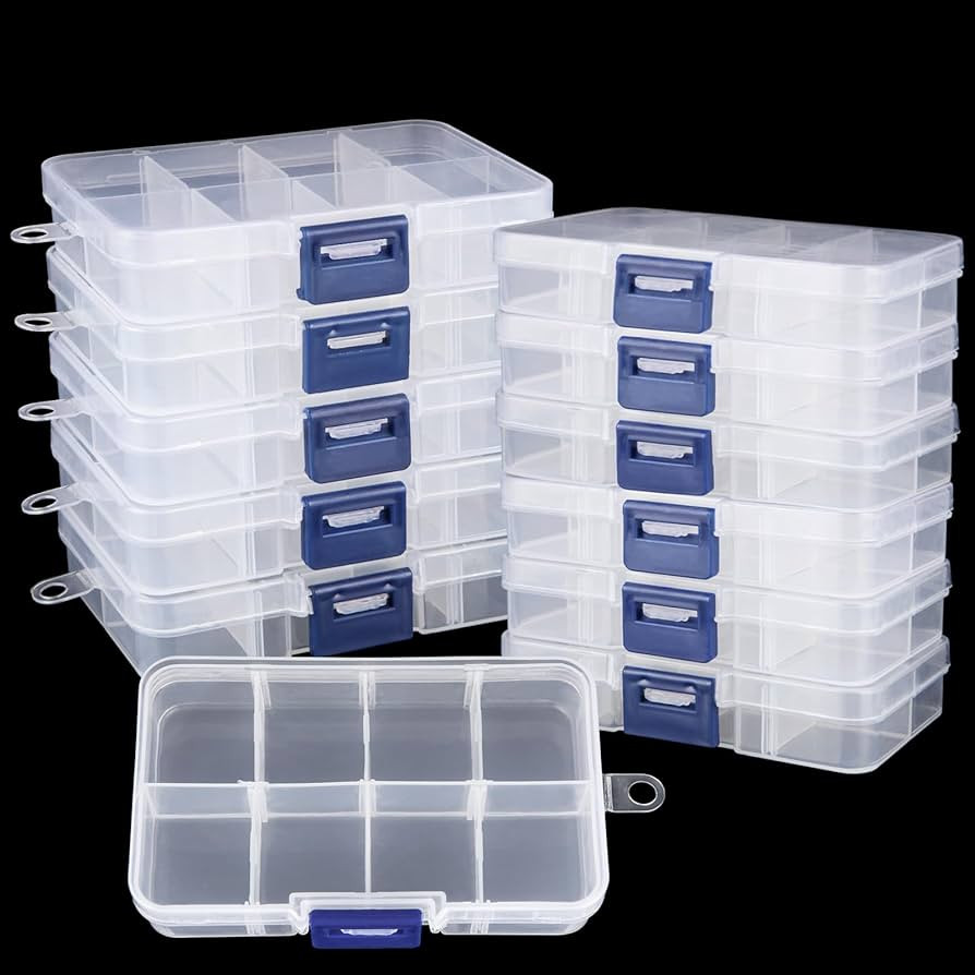 FWEEK 12 Pack 8 Grids Small Plastic Divider Organizer Box, Clear Bead Storage Container with Remo... | Amazon (US)