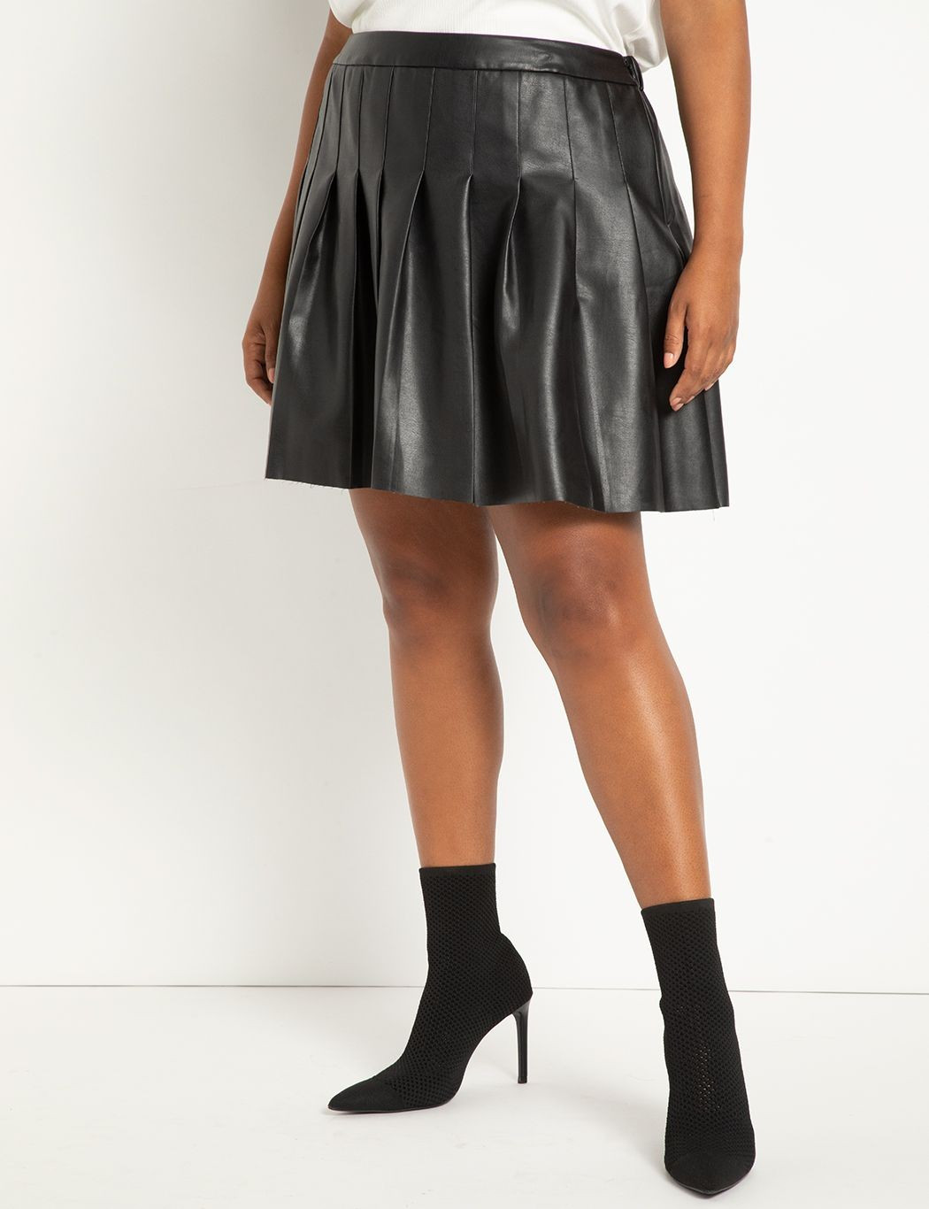 Faux Leather Pleated Mini Skirt | Women's Plus Size Skirts | ELOQUII | Eloquii
